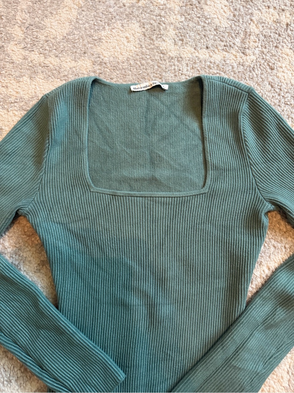 Abercrombie & Fitch Ribbed Square-Neck Top in Teal